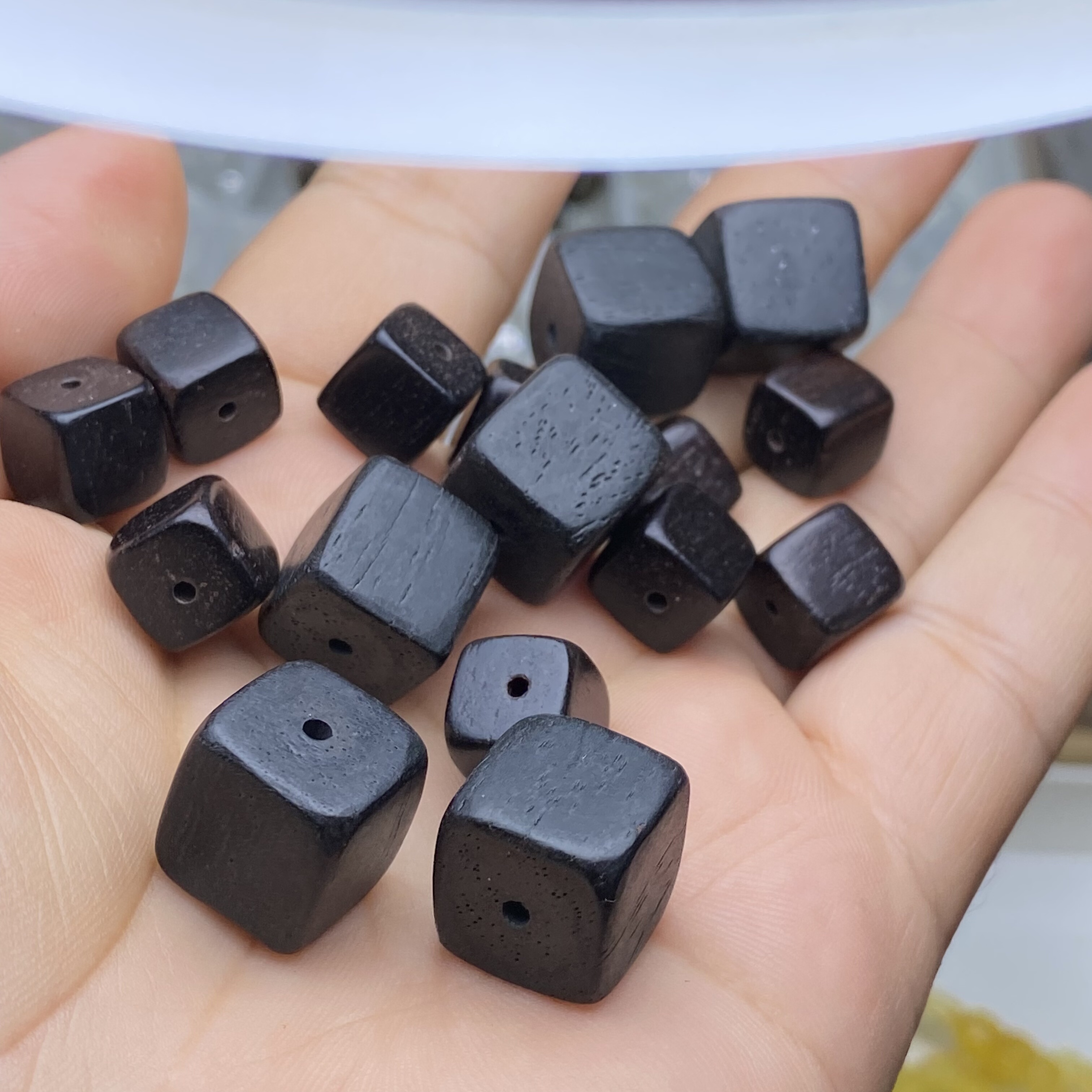 天然黑檀木方块魔方散珠随形手串项链文玩蜜蜡DIY木头配件配饰品