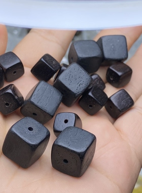 天然黑檀木方块魔方散珠随形手串项链文玩蜜蜡DIY木头配件配饰品