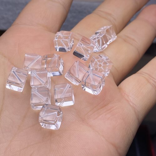 正品天然白水晶方块魔方对角通孔手串手链项链手工diy配件配饰