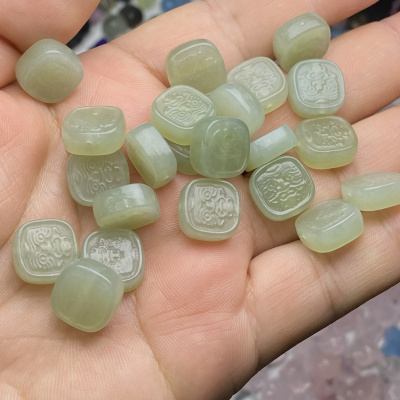 天然和田玉青海料扎基拉姆横孔方牌手链手串diy配件配饰饰品实拍