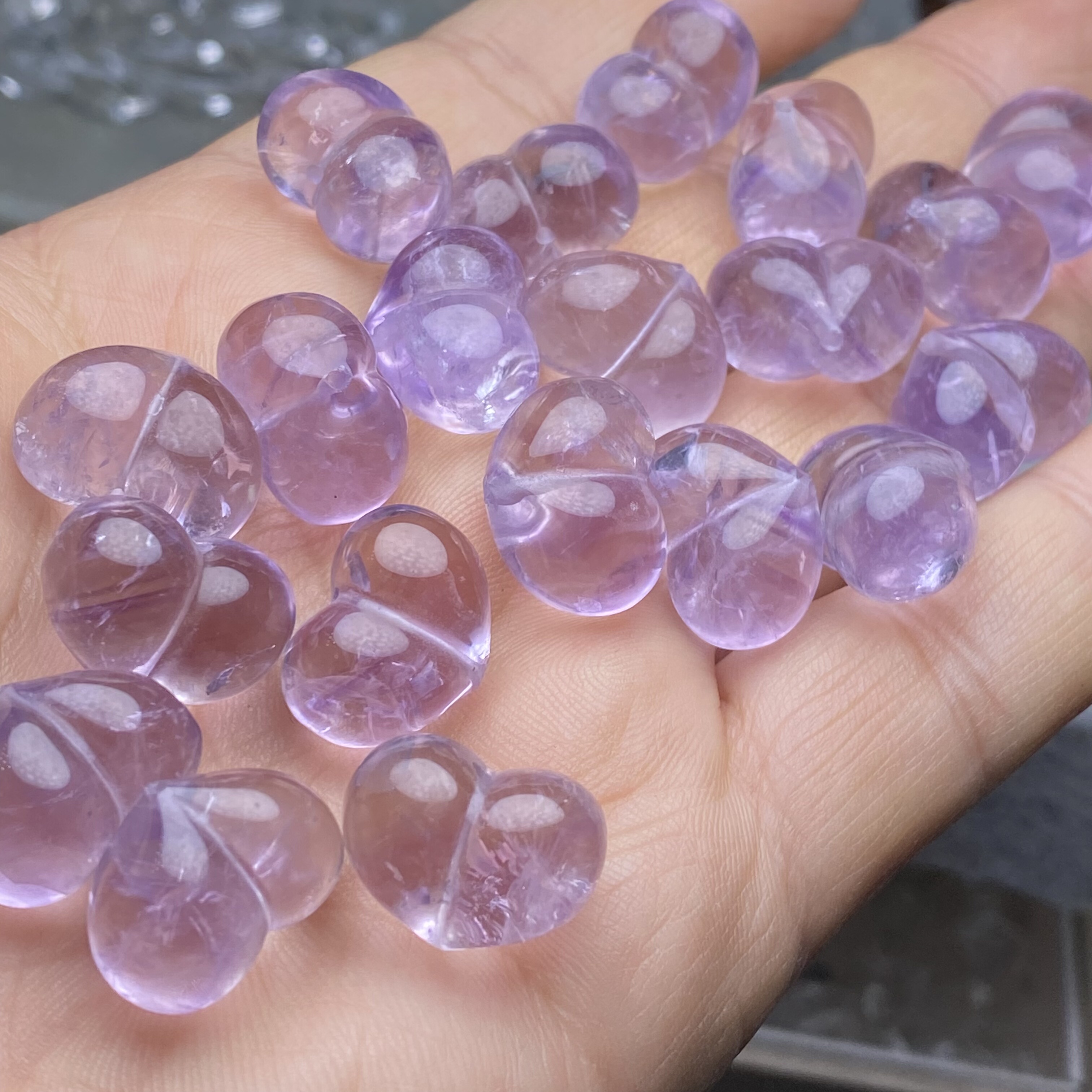 天然紫水晶屁桃桃心爱心通孔穿手串手链项链多宝隔珠diy配件配饰