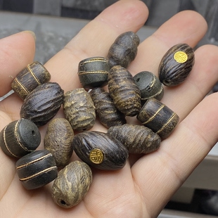 天然沉香木桶珠老型直切文玩菩提蜜蜡水晶腰珠顶住diy木头配饰件