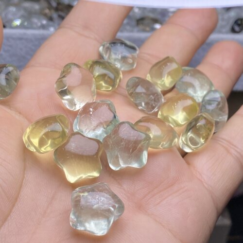 天然水晶黄绿水晶五角星星散珠手链项链吊坠多宝提留diy配件配饰