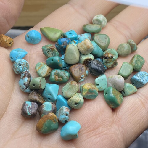 天然绿松石加瓷随形散珠子菜籽黄蓝松石手串手链项链diy配件配饰