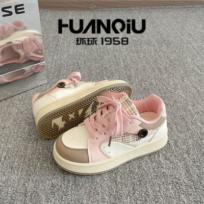 环球韩系厚底高颜值板鞋女2026春季新款运动休闲面包鞋百搭小白鞋