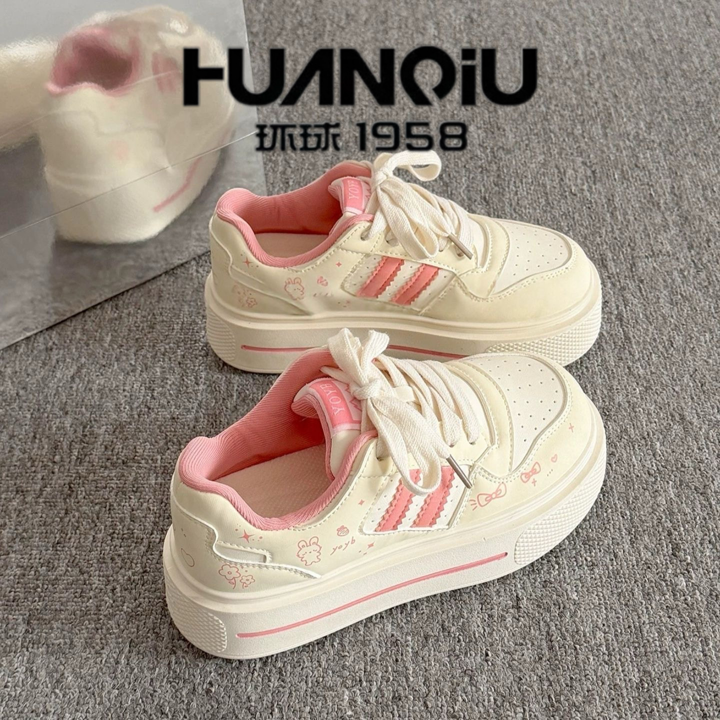 环球厚底增高小白鞋女鞋2026新款春季板鞋ins潮百搭小众面包鞋子