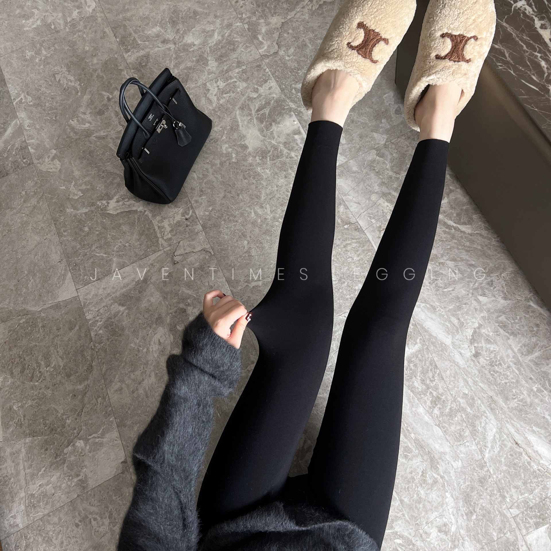 秋款平纹加绒加厚打底裤显瘦紧身裤百搭纯色精梳棉裤子女修身简约