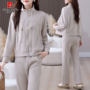 皮尔卡丹休闲运动套装女2025新款春秋季名牌小个子大码宽松跑步服