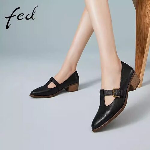 FED粗跟单鞋女2023年秋季新款英伦复古尖头玛丽珍鞋女R0201-ZC003