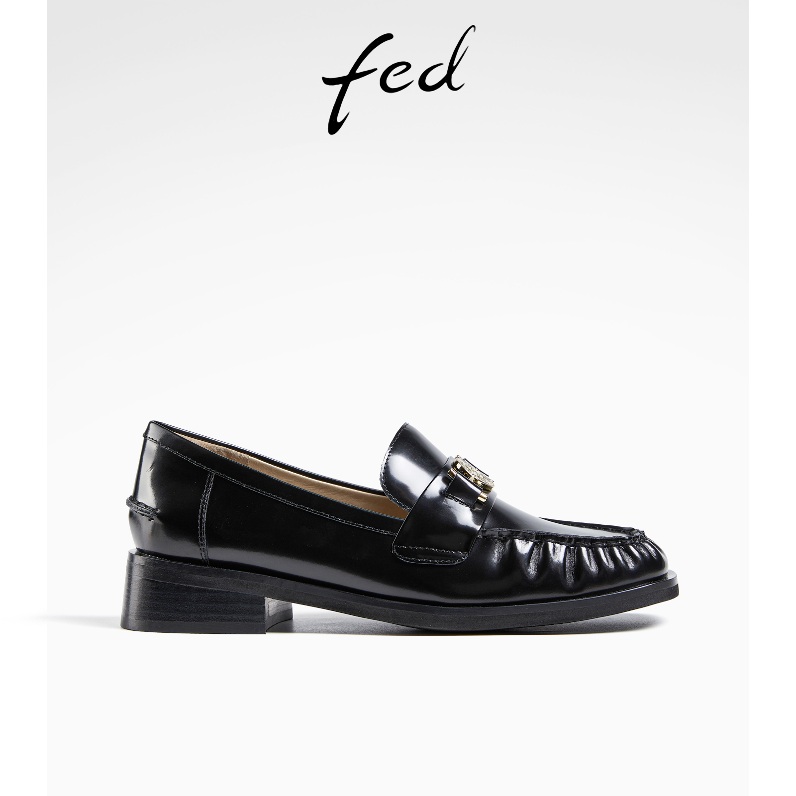 fed英伦风小皮鞋春季新款女鞋厚底粗跟褶皱乐福鞋女R0724-YAB210