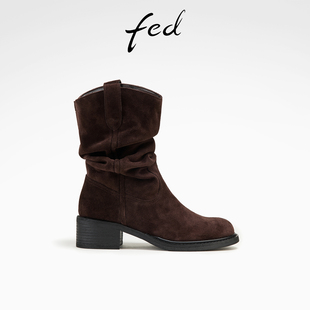 D1114 fed绒面堆堆靴春季 靴女款 女靴气质短靴粗跟时装 ZFA269 新款