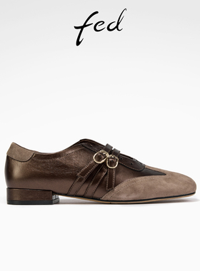 fed复古小皮鞋秋季新款女鞋拼接德训鞋玛丽珍单鞋女S0805-ZCA512