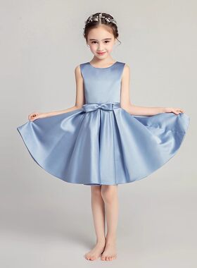 儿童蓝色晚礼服短款公主连衣裙气质女童钢琴演出服合唱团花童装