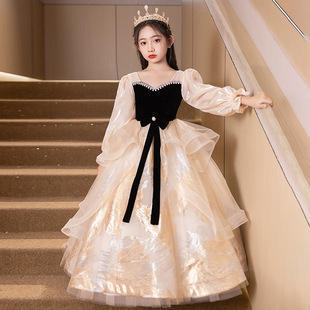 女童晚礼服大童秋冬女孩生日公主裙儿童主持人钢琴演奏演出服冬季