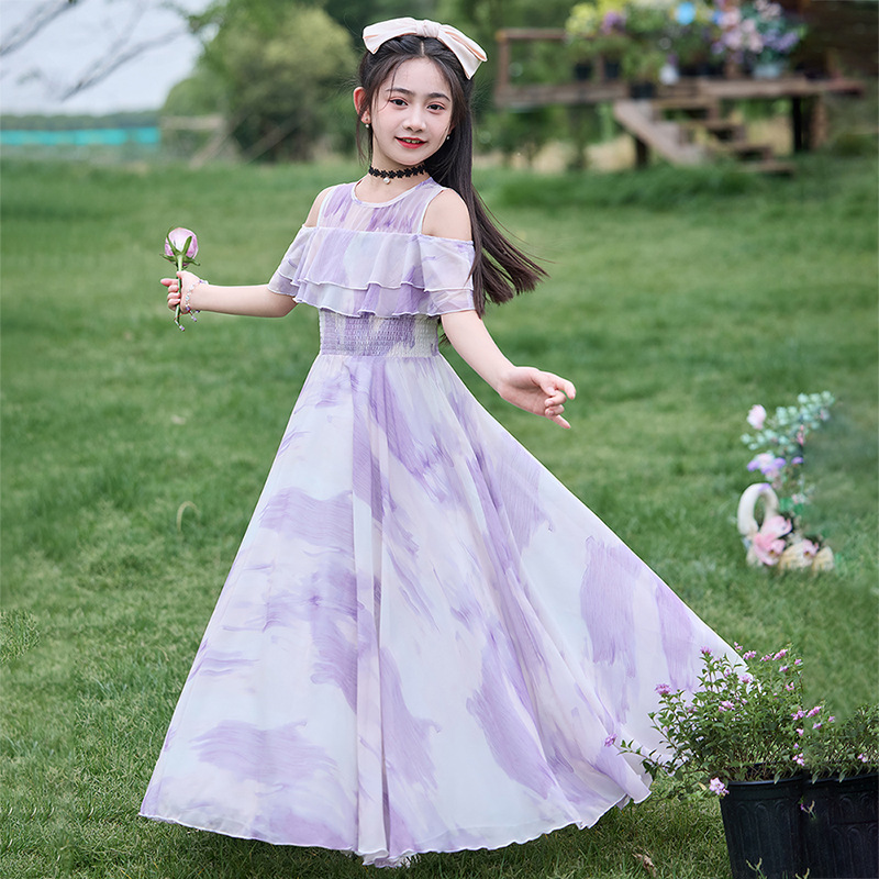 女童连衣裙夏季2025新款洋气儿童雪纺长裙韩版中大童小女孩碎花裙