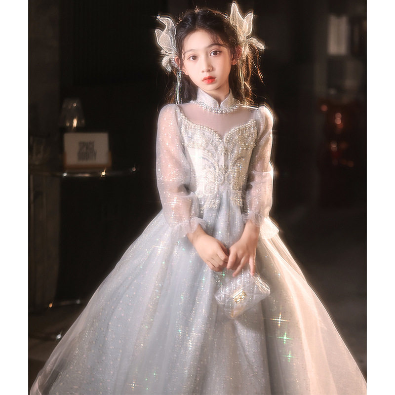 长袖蓝色婚纱礼服2025新款新娘重工奢华高级质感法式主纱大码拖尾