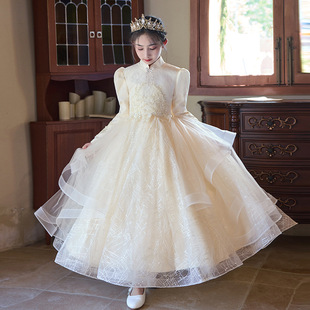 女童主持人礼服绝美花童女孩生日公主裙儿童钢琴演奏演出服秋冬季