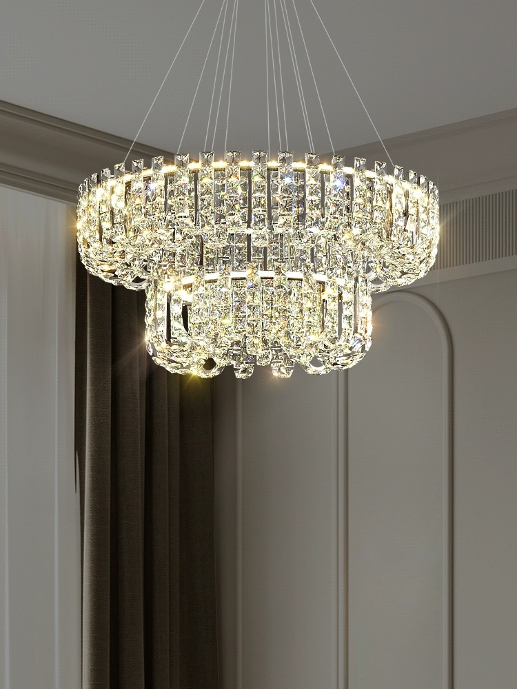 现代轻奢k9水晶吊灯客厅圆环形主灯餐厅创意不锈钢别墅高级感灯饰