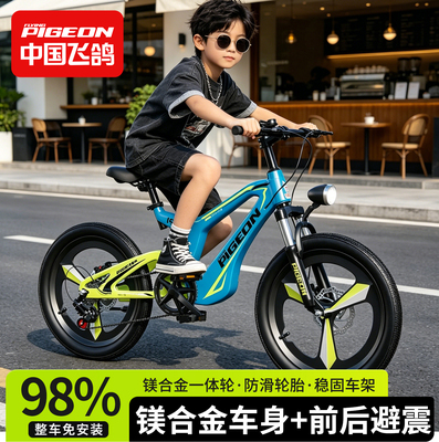 飞鸽儿童自行车6到12岁10-15新型镁合金车架双碟刹单车男孩山地车