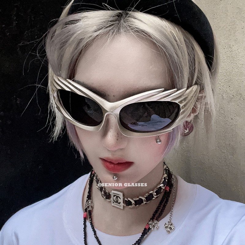 潮牌男女同款Y2K刺猬翅膀欧美风墨镜ins朋克凹造型骑行太阳眼镜酷