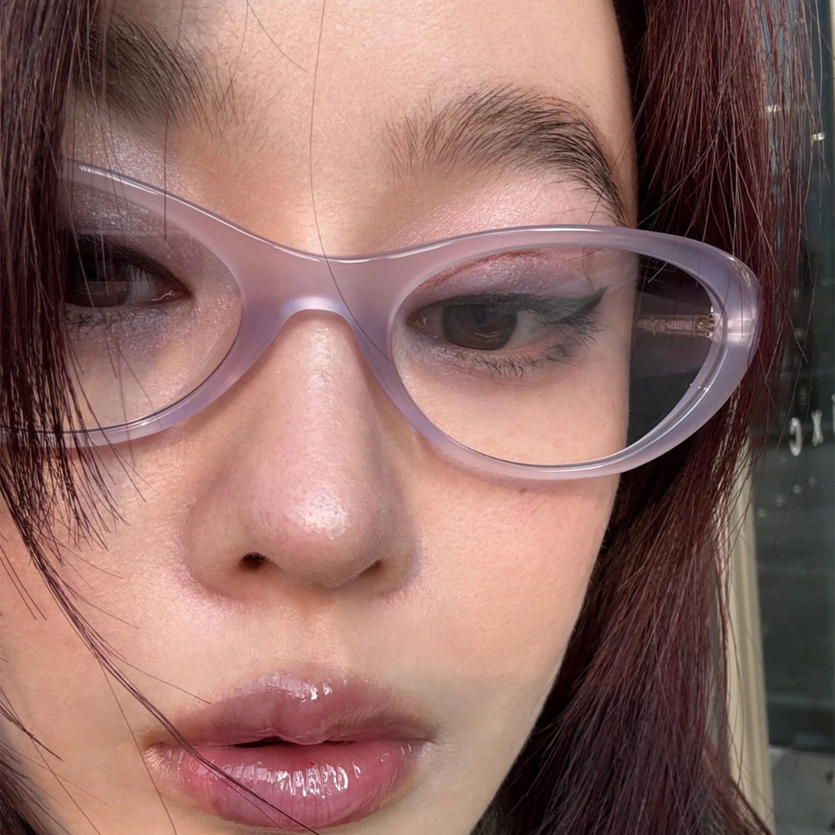 新款韩版椭圆Y2K甜美猫眼墨镜女浅紫糖果色海边旅游防晒太阳眼镜