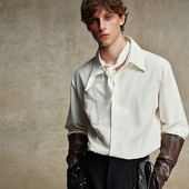 衬衫 ordudiordu斜领结异形袖 廓形长袖 设计感简约休闲宽松百搭上衣