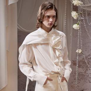 【罗云熙同款】ordudiordu立体玫瑰披肩长袖衬衫小众设计感衬衣