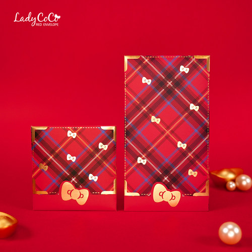 2026 马年新年烫金格子蝴蝶结简约长款红包利是封 创意个性红包