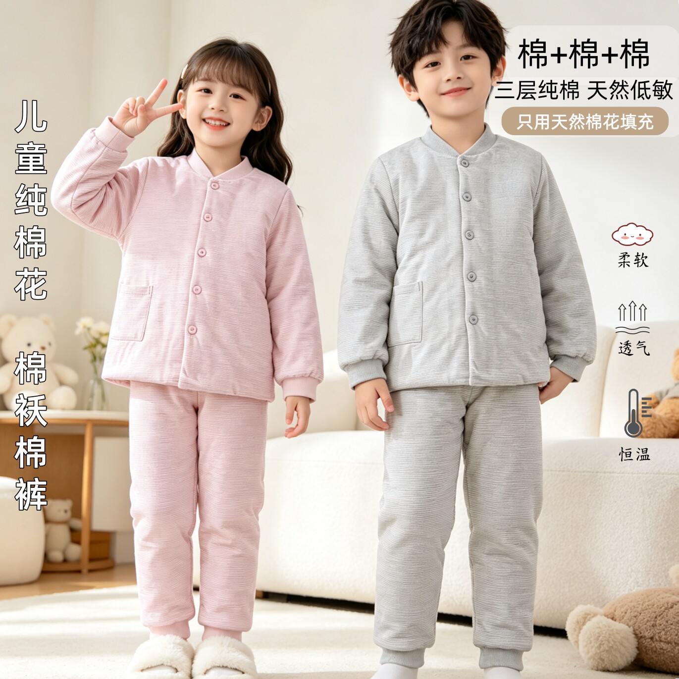 男女童手工棉花棉袄棉裤校服神器内胆棉衣套装秋冬季加厚保暖棉服