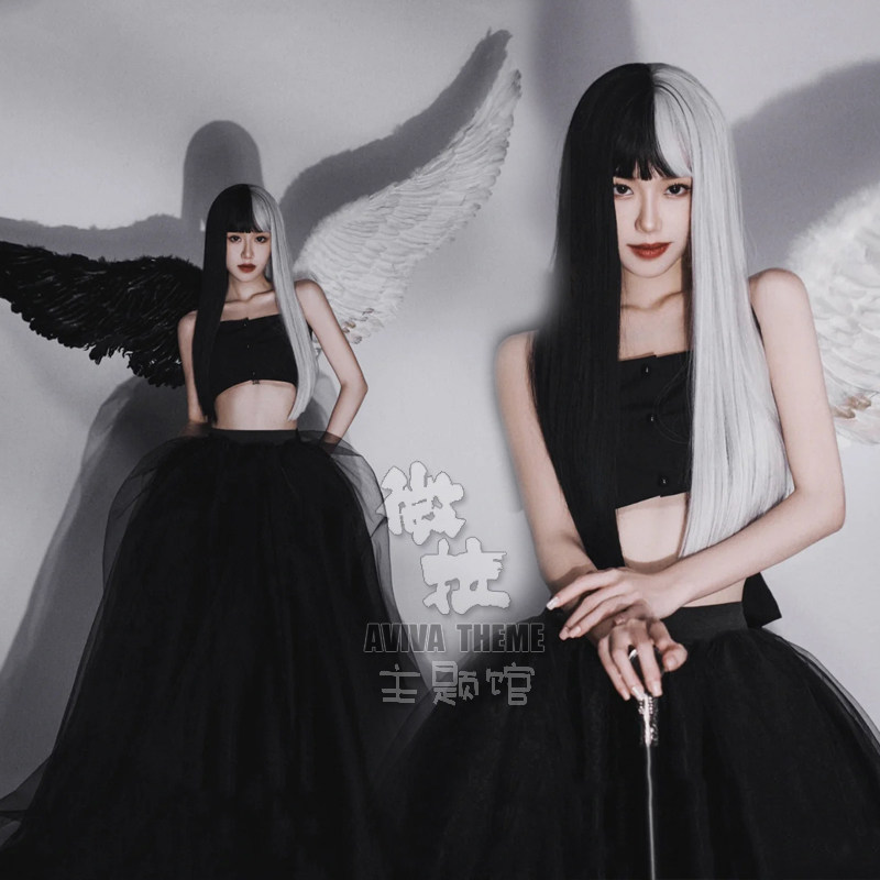 万圣节服装新款黑白魔女天使COSPLAY精灵暗黑写真影楼 舞台演出服