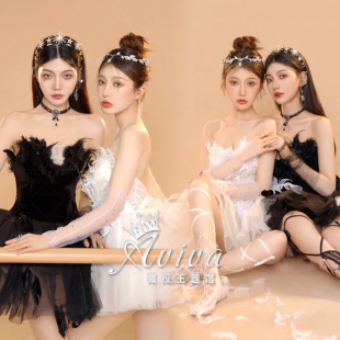 新品森系精灵女神黑白天鹅芭蕾闺蜜写真羽毛短裙影楼舞台演出服装