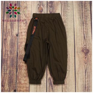 欧系列品牌童装折扣男童春秋装军绿色休闲收腿工装裤外裤106015