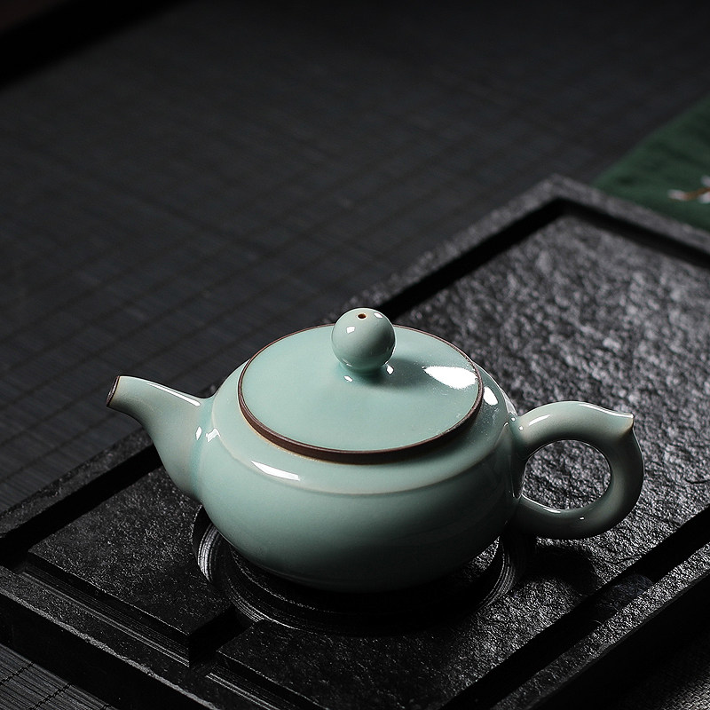 青瓷茶壶单壶手工弟窑粉青龙泉陶瓷过滤泡茶功夫茶具扁壶中式家用