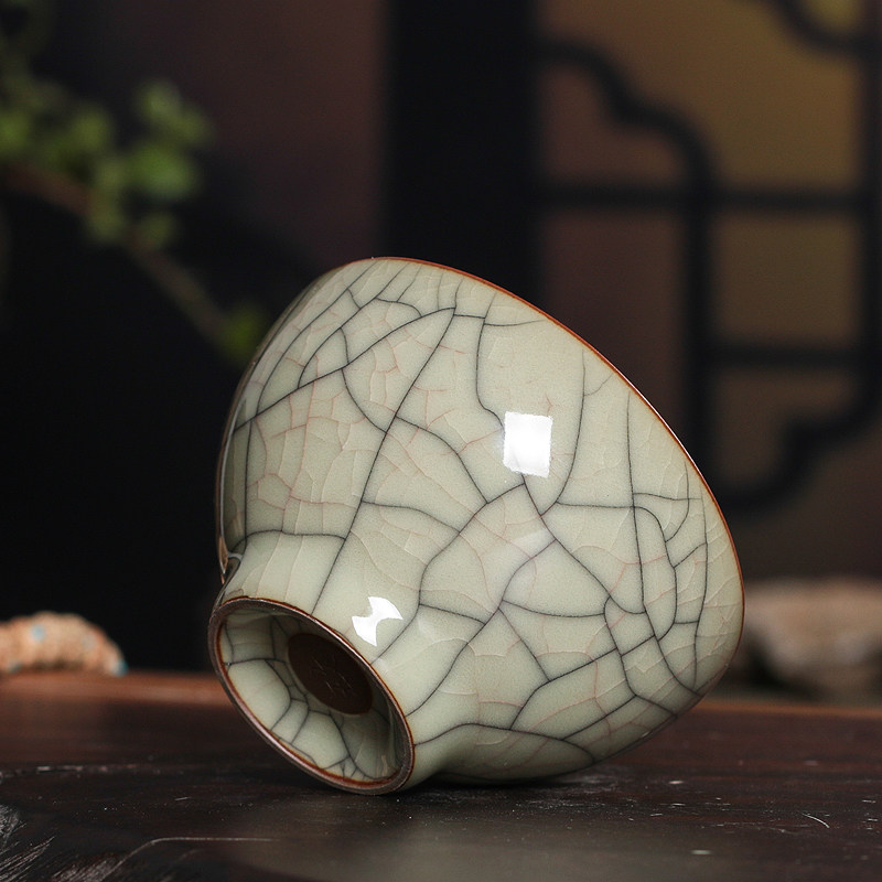 青瓷王文传世哥窑品茗杯冰裂龙泉开片手工单杯主人杯茶碗功夫茶具