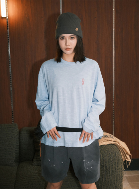 TRIFFER初秋长袖tee小鱼骨刺绣竹节棉240g单穿叠穿男女款