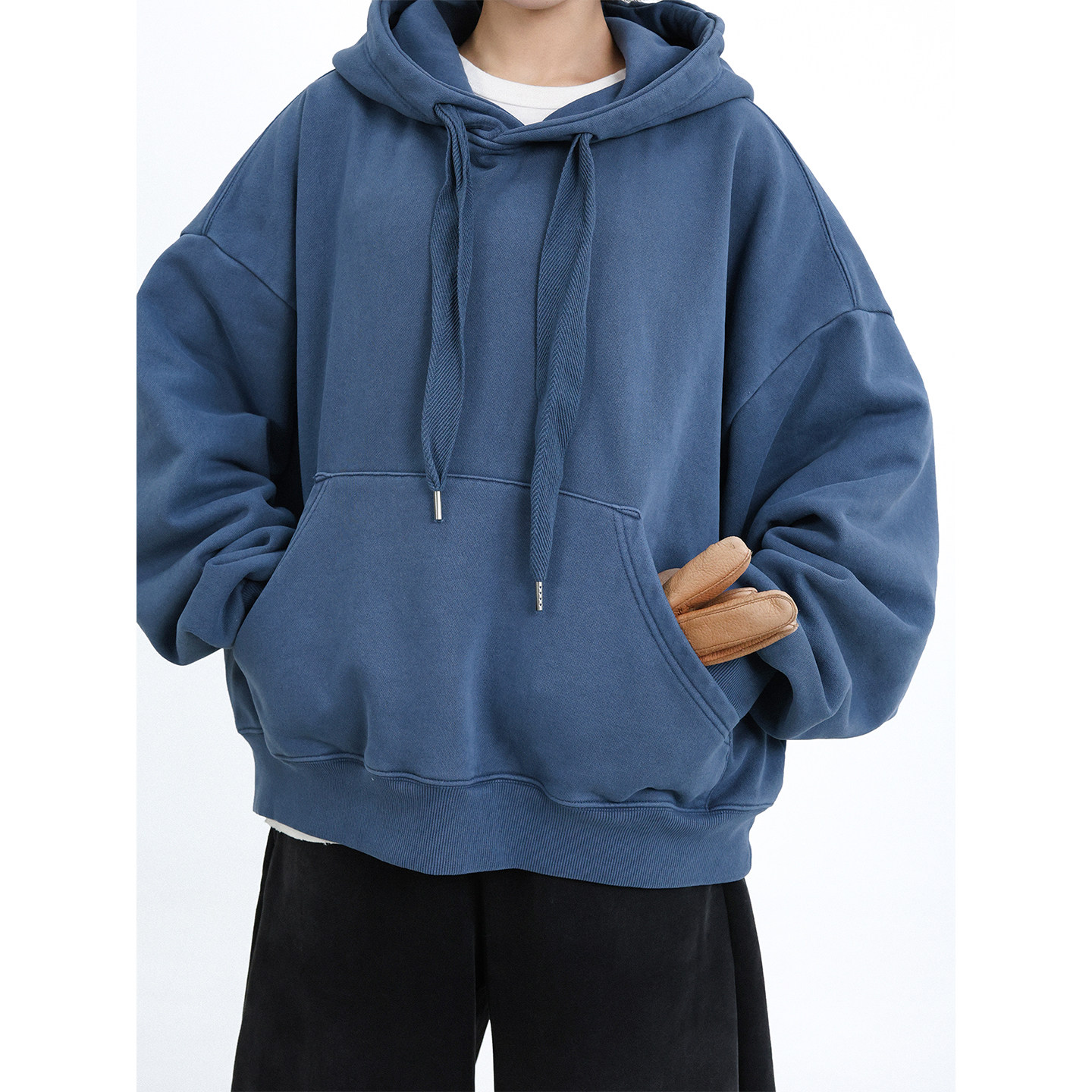 TRIFFER阔版成衣染色连帽卫衣520g定制宽边帽绳男女款