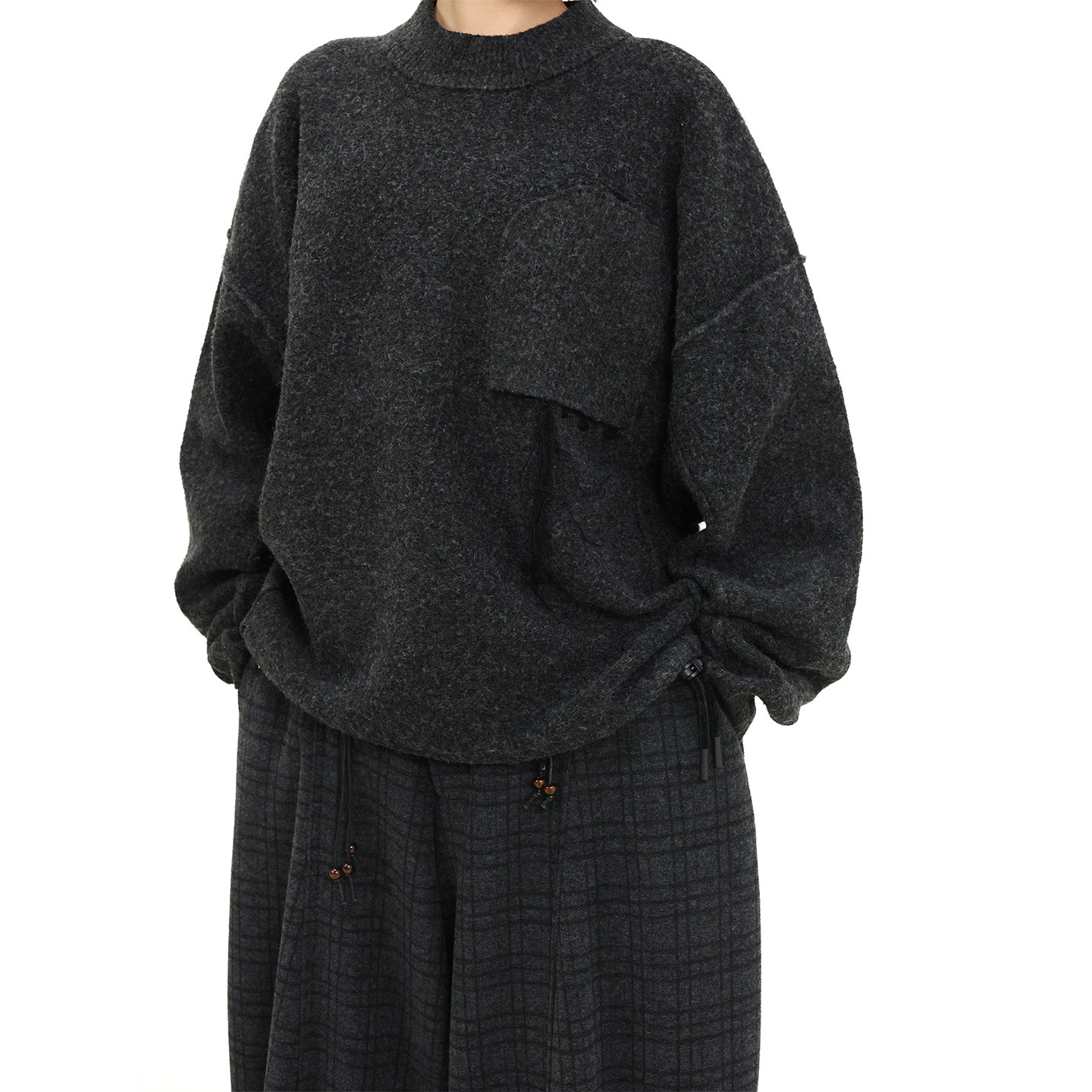 TRIFFER复古款领针织毛衣反缝倒口袋软糯轻奢男女款