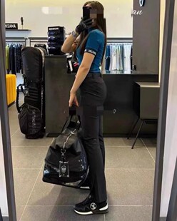 高尔夫女士韩版户外套装高腰弹力黑白色喇叭长裤休闲运动速干短袖