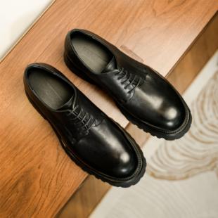 维履2025新头层马皮大头厚底德比皮鞋男真皮潮流暗黑vibe增高5cm