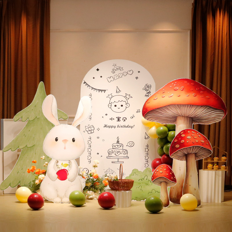 兔子蘑菇男女孩周岁生日布置背景kt板兔宝宝场景酒店装饰气球定制,节庆用品/礼品,装扮布置套餐,淘宝优惠券,粉丝福利购,淘宝优惠卷
