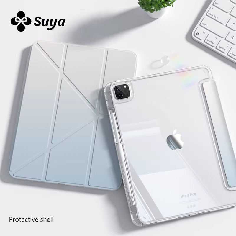 SUYA苏雅蓝色渐变适用ipad11平板保护壳air7保护套pro11寸10代苹果9mini6带笔槽透明外壳三y型折叠双面可拆分,3C数码配件,平板电脑保护套/壳,淘宝优惠券,粉丝福利购,淘宝优惠卷
