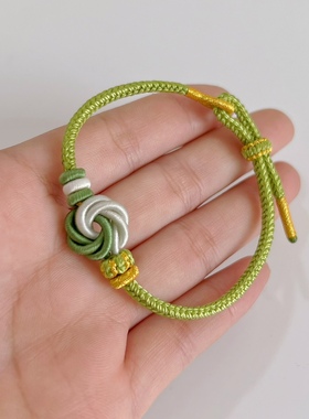 八股辫桃花手绳曼陀罗绿色可穿饰品黄金吊坠半成品女生闺蜜送人礼