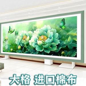 进口棉布大格牡丹蝴蝶十字绣套件