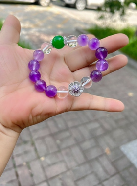 2025原创新款天然冰飘紫水晶手链ins考必过上岸手串闺蜜女友礼物