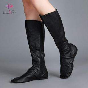 骏舞蒙古舞马靴男蒙族新疆女纯黑真皮舞蹈靴牛皮耐穿蒙古侧拉链