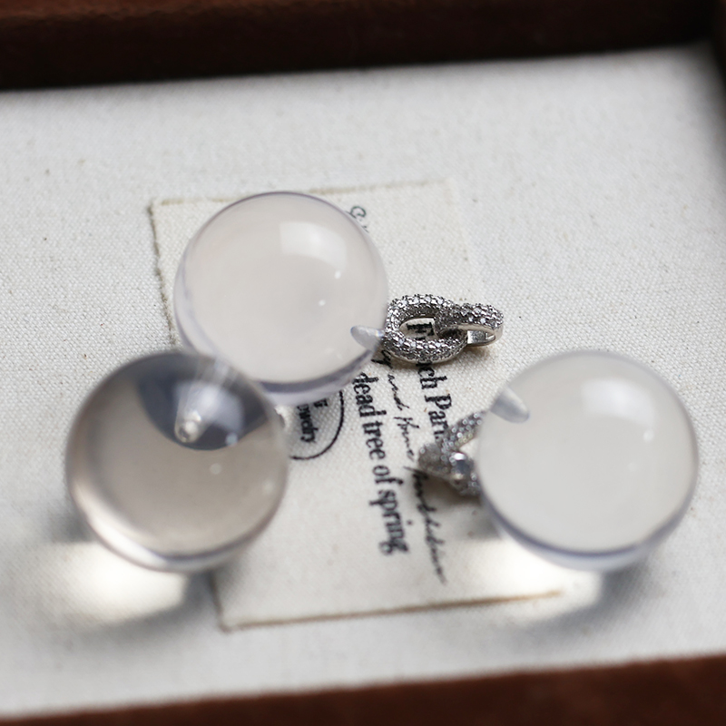 天然白水晶球吊坠双A全净体s925银女转运珠吊坠可拆卸项链裸坠