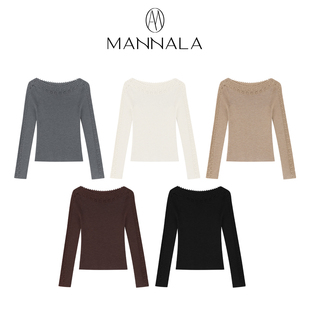 MANNALA丨“爱丽丝”Biella Yarn手钩花一字领精纺羊毛春日针织衫