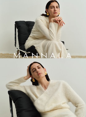 MANNALA丨“温绻”罕山白绒优雅奢贵收腰气质短款羊绒毛衣 Q4199