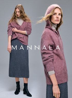 MANNALA丨“温帽衫”重磅合捻花纱雾感小皮草羊绒连帽毛衣 Q4723