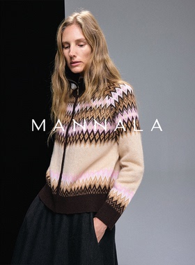 MANNALA丨“瑞典冬日”复古Polo提花山羊绒桑蚕丝费尔岛毛衣Q4755